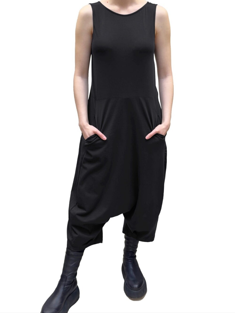 Mama B Classic Black Stretch Cotton Sarouel Jumpsuit L XL